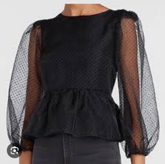 Express Tops - Express Y2K Elegant Black Sheer Polka Dot Women's Top M.